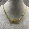 Strands Strings VishowCo Stainless Steel Gold Choker Custom Name Necklace Personalized Flat Chain Nameplate Pendant For Girlfriend Gift 230822