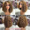 Ms Lula Curly Short Bob Human Hair Wigs Brazilian 4x4 Transparent Lace Closure Wig Highlight Water Wave Middle Part T