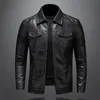 Herrjackor Herrmotorcykelskinnjacka stor storlek Pocket Black Zipper Lapel Slim Fit Male Spring and Autumn High Quality Pu Coat M-5XL 230822