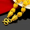 Kedjor 24K Guldpläterad halsband för herrar Wedding Jubileum Creative Dragon Head Beads Chain Fashion Jewelry Birthday Presents Man