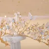 Hårklipp handgjorda fjärilsblomma kristall brudbryggor barock krona pannband bröllopsklänning tillbehör headpiece bridgerton boll