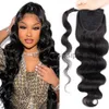 Synthetic Wigs Ponytail Human Hair Wrap Around Body Wave Brazilian Remy Hair 1624 Inches Clip Ins Natural Color Wavy Hairpiece x0823