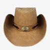 Large Brim Chapeaux Seau 100% Cuir Hommes Western Cowboy Chapeau Gentleman Papa Fedora Église Sombrero Hombre Jazz Cap Grande Taille XXL Drop 230822