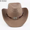 Chapeaux à large bord chapeaux de seau classique 100 cuir Western Cowboy chapeau pour hommes Gentleman papa parrain casquettes Panama Cowgirl Jazz Sombrero Hombre 230822