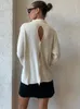 レディースセーターの泡立てた白いリブラフェスアウト女性プルーバールーズハイウエストエレガントなスリムニットセーター長袖レディースファッションストリートウェア230822