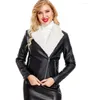 Veste en cuir PU pour femme, manteau chaud avec col en fourrure et velours, mode Moto Streetwear, automne-hiver 2023, S659