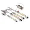 Jaswehome 3-4pcs Laguiole Silberwaren Steakmesser Gabeln Löffel Set Mirror Polish Collect