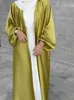 Ethnische Kleidung Türkei Satin Abaya Kimono Puffärmel Offen Abayas für Frauen Dubai 2023 Muslimische Hijab Kleid bescheidener islamischer Kaftan