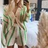 Women's Shorts Y2k Knit Cardigan Button Down V Neck Striped Sweater Long Sleeve Women Crochet