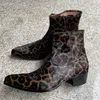 Botas Leopard Imprimir Couro Genuíno Mens Tornozelo com Zipper Homens de Negócios Zapatos Para Moto Hombre 230823