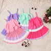 Set di abbigliamento 3-7 anni Set di vestiti estivi per ragazze per bambini Top con tracolla per bambini Gonne a pieghe colorate Moda per bambini