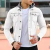 Jaquetas masculinas moda jeans de jeans de inverno masculino de outono casual costura de capuz slim cardigan cor sólida casaco superior de casaco