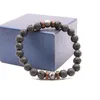 STRAND NATUURLIJKE FERRITE VOLCANISCHE LAVA STONE kralen Bracelet Handgemaakte stretch 8mm Zwarte rotsronde metalen bedelarmbanden