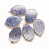 Pendant Necklaces 4pcs/lot Natural Stone Oval Pendants Lapis Lazuli Flat Mineral Healing Gold Plated Edge Charms Diy Jewelry Wholesale