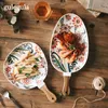 Piatti piatti per la cena in ceramica nordica vassoio per insalata di bistecca con manico in legno decorazione per la casa servizio di stoviglie ovali 230822