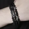 Bracelets de charme 3pcs / ensemble croix de pierre naturelle pour femmes hommes cool noir mat perlé à la main multicouche couple amant bijoux cadeau