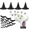 Halloween Witch Hat Decoration levererar inomhus utomhus hängande prydnad med fladdermus spindel web party prom festival klä upp dekor hkd230823