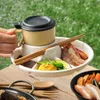 접시 4 그리드 디너 플레이트 연락처 등급 칸막이 디자인 플라스틱 휴대용 아침 식사 트레이 먹기 요리 매일 사용