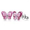 Stud Earrings 2023 Korean Fashion Pink Butterfly Girl Y2K Accessories Sweet Cute Rhinestone Animal Earring For Women Jewelry