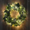 장식용 꽃 인공 녹색 잎 유칼립투스 화환 리시 마 시아 크리스티나 헨스 홈 파티 장식을위한 빛나는 화환