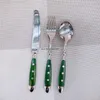 2pcs Green Griff Western Geschirr drei Nägel Messergabel Löffel Holzhandmesser Löffel und Gabeln Restaurant HKD230812