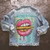 Women's Jackets Finger Gold Teeth European and American Fashion Girl Jacket Denim Jacket High Street Hip Hop Loose Denim Jacket Y2K 230823