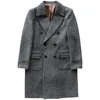 Män blandar 2023 Autumn Winter Mens Fashion Long Woolen Jackets Man Retro Casual Tweed Overcoats Men Warm Double Breasted Coats I444 230822