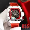 Z 055 Japon Miyota Mouvement automatique Montre pour hommes Boîtier en céramique blanche Cadran squelette Bague intérieure rouge Bracelet en caoutchouc 2023 Dernière version Montres-bracelets de sport d'éternité