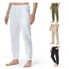 Calça masculina de verão linho de algodão de algodão lazer de lazer ioga fina fino calça esportiva casual solta respirável 230822