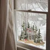 Autocollants de fenêtre Kizcozy Maison d'arbre de Noël en hiver Film teinté à texture givrée double face pour la décoration en verre de la maison de salon