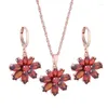 Necklace Earrings Set Luxury Trend Hanging For Women Fashion Red Zircon With 585 Rose Gold Color High Quality