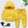 New Clothing Sets Children's Hooded Sweater Men's and Girls' Pure Cotton Two Piece Baby Spring and Autumn Sports Set Print Pattern