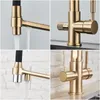 Kitchen Faucets Brushed Gold Kitchen Faucet Filtered Water Dual Spout Purification Feature Kitchen Tap 360 Rotation Water Crane For Kitchen 230822
