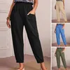 Calça feminina Cantura alta cientia os bolsos da cintura reta Mulheres leves flegetweight vintage Solid Color Nonth Streetwear