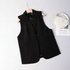 Gilets pour femmes Femmes Mode Boutons avant Recadrée Gilet Vintage Col V Noir Sans manches Blazer Veste Femme Vêtements de dessus Chic Gilet Tops