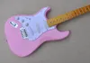 Guitare électrique rose à 6 cordes, main gauche, avec Pickups SSS, Pickguard blanc personnalisable