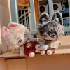 Dolls 20cm Cute Plush Doll Animal Shape Ears Big Tail Skeleton Grey White Fur Stuffed Toy 230822