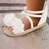Sandálias sapatos de bebê menina de verão plana flor branca princesa nascida criança infantil elegante pré -calçada fofa