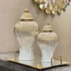 Ceramic Vase Golden Stripes Dekorativ ingefära burk lagringsflaskbehållare Desktop Porcelain Ornament Home Decoration Vases HKD230823