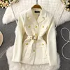 Women's Jackets 2023 Autumn Coat New Autumn Winter Outerwear Fashion Checkered Vintage Golden Buttons Pocket Women's Not232q