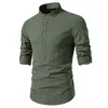 Men's Casual Shirts High Quality Henley Collar Long Sleeved Striped Shirt Pullover Tshirt 230823