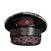 Bérets femmes hommes luxe strass militaire chapeau oeil sergent capitaine Festival anniversaire partie poule faire