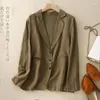 Women's Suits Cotton Linen Solid Color Long-sleeved Suit Jacket Female Autumn Korean Version Of Retro Loose Temperament Casual Blouse Card