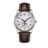 Classic Man Watch Mechaniczne automatyczne zegarki dla mężczyzn White Dial Brown skórzany pasek 001294f