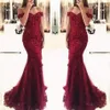 Juneoesque Burgundy Lace Mermaid Sukienki balowe aplikacje z koralików cekiny długie suknie balowe sukienki wieczorowe tanie zużycie 253s