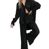 Women's Pants Women Two-piece Pleated Suits Casual Chic Solid Color Long Sleeve Button Down Shirts And Straight Leg Trousers Set