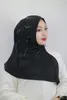 Ethnic Clothing Muslim Hijab Diamond High Elasticity Solid Color Islamic Scarf Ready To Wear Turban Pleated Head Wraps