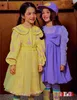 Корейская девочка деть -детские детские детские детские фиолетовые платье Осеннее детские цветочные отпечатки