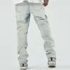 Men's Jeans Head Straight High Flash Side Zippers Cowboy Brand Design Feeling Ground White Male225G