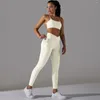 Aktive Sets nahtloser doppelseitiger Yoga -Set 2023 Frauen Middle Cross Back Sport Bra High Taille Leggings 2 Stück Fitnessfitness Workout Anzug